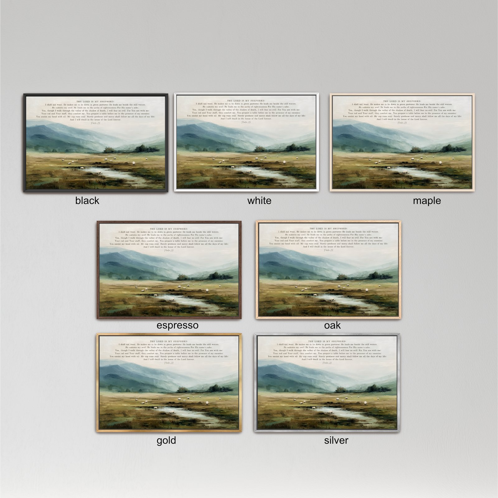 The Lord is my Shepherd Art Print, Psalm 23 Bible Verse Art Landscape Field Pasture - Image 5