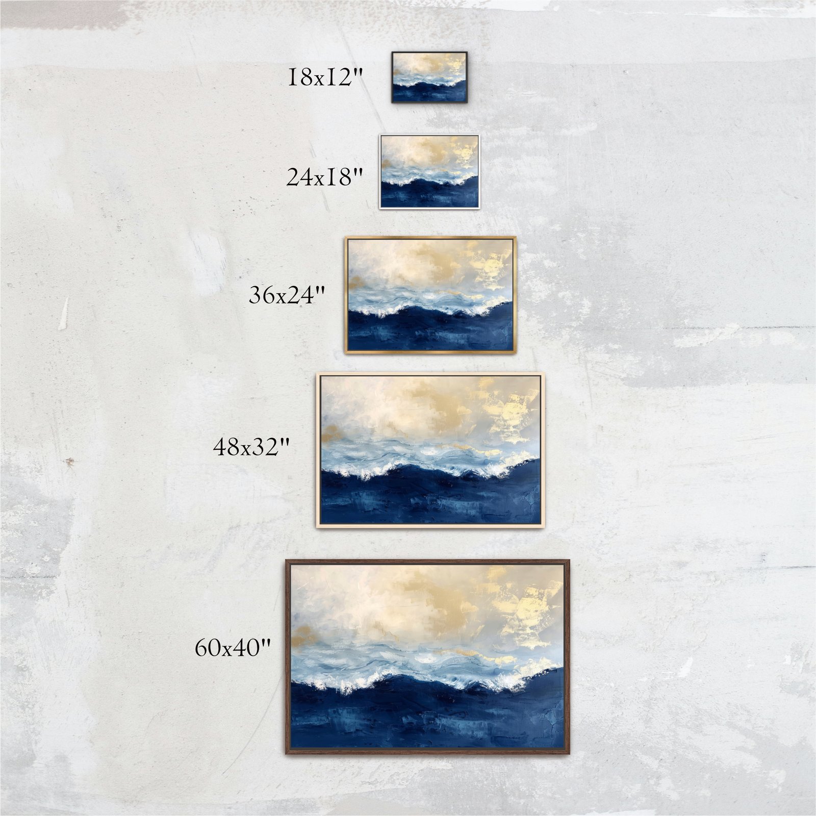 Abstract Navy Blue Gold Ocean Framed Canvas, Seascape Landscape - Image 3