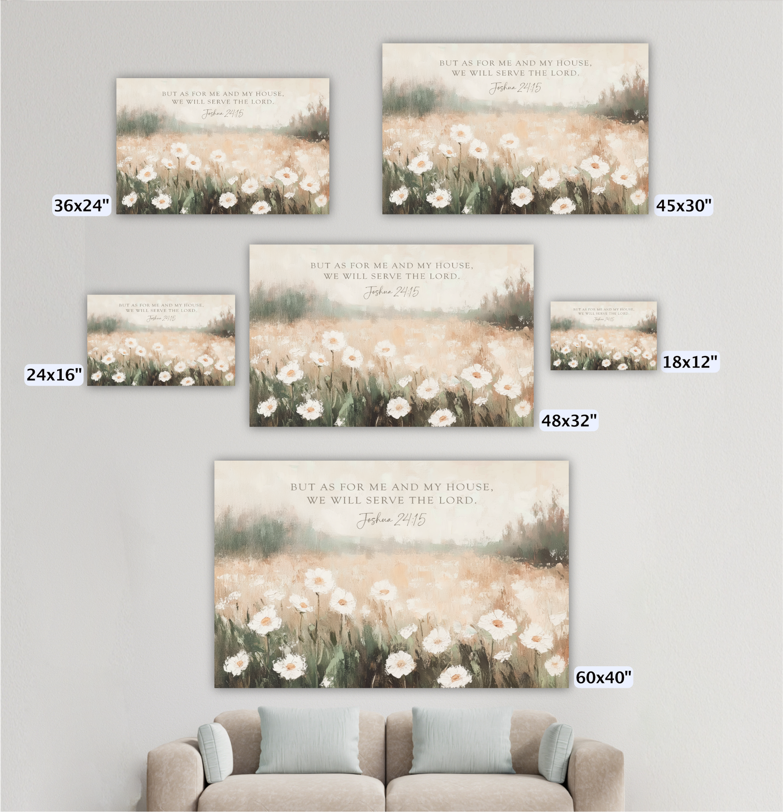 Bible Verse Wall Art, Field of Wildflowers Vintage, As for Me and My House - Image 5
