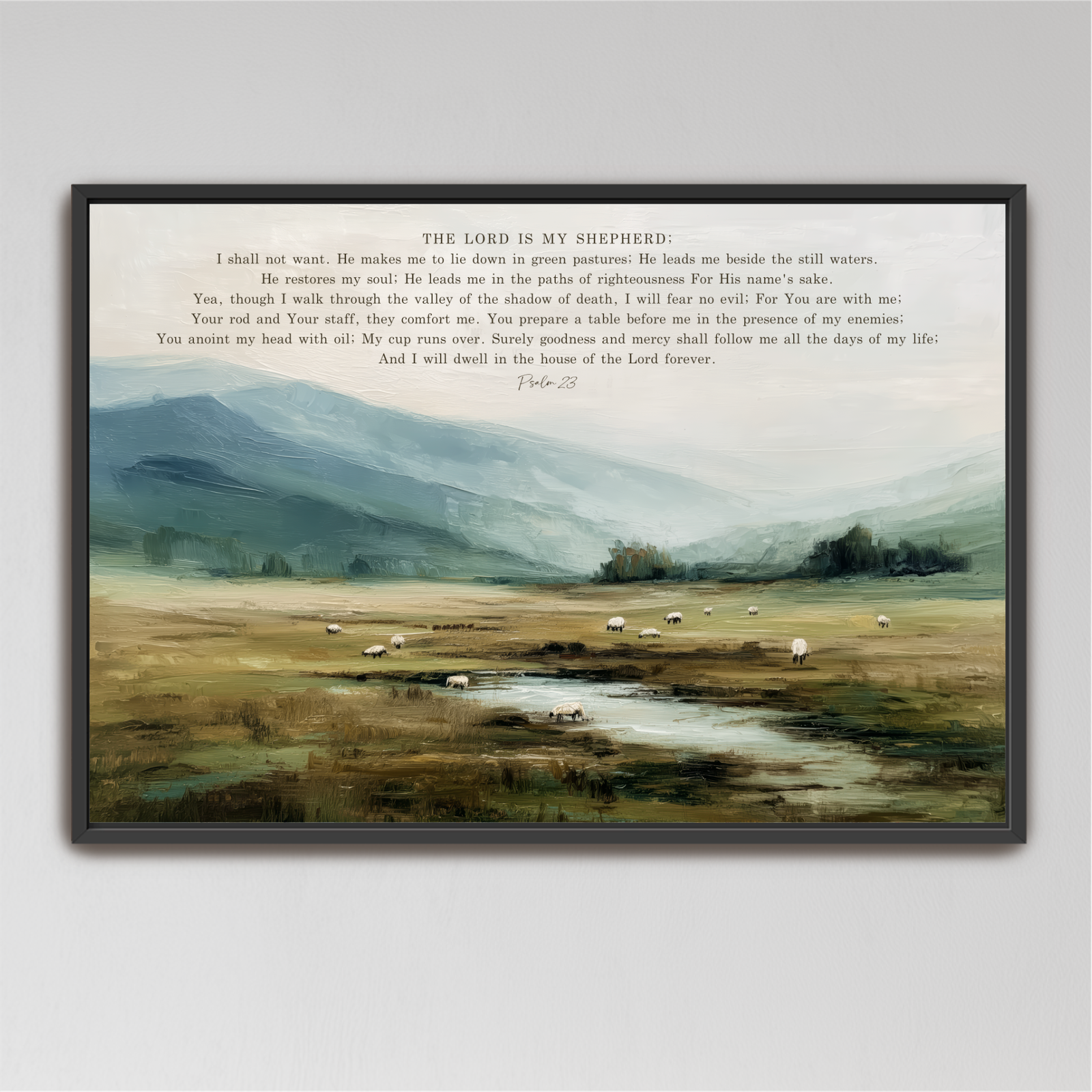 The lord is my shepherd Psalm 23 canvas art pasture sheep