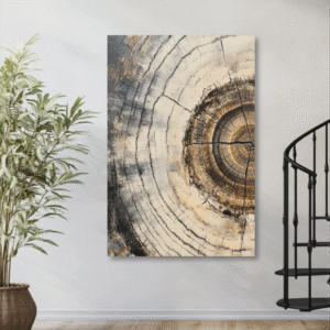 Tree Ring Framed Wall Art, Neutral Beige Nature Abstract Art Minimalist