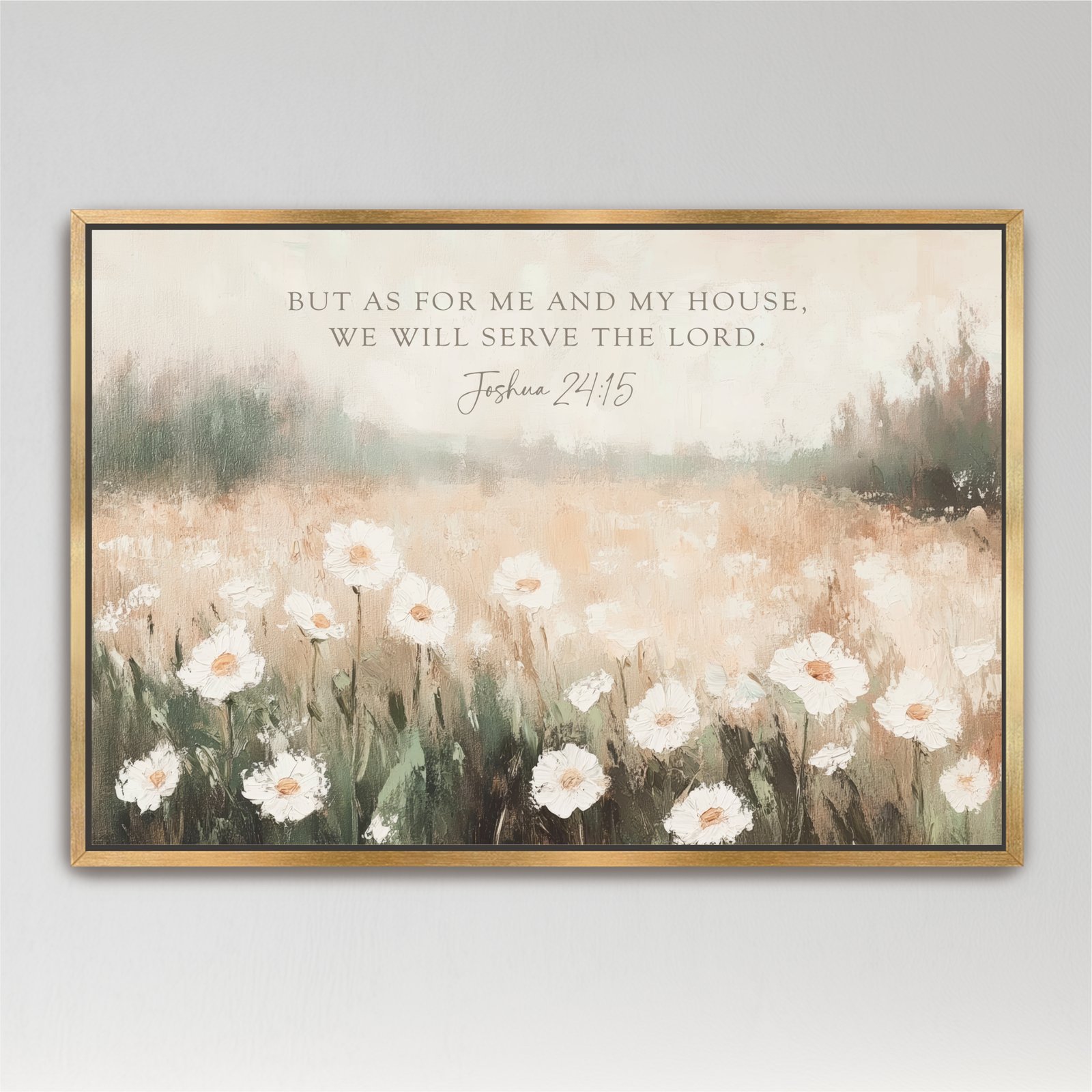 Bible verse wall art, landscape wildflowers field as for me and my house