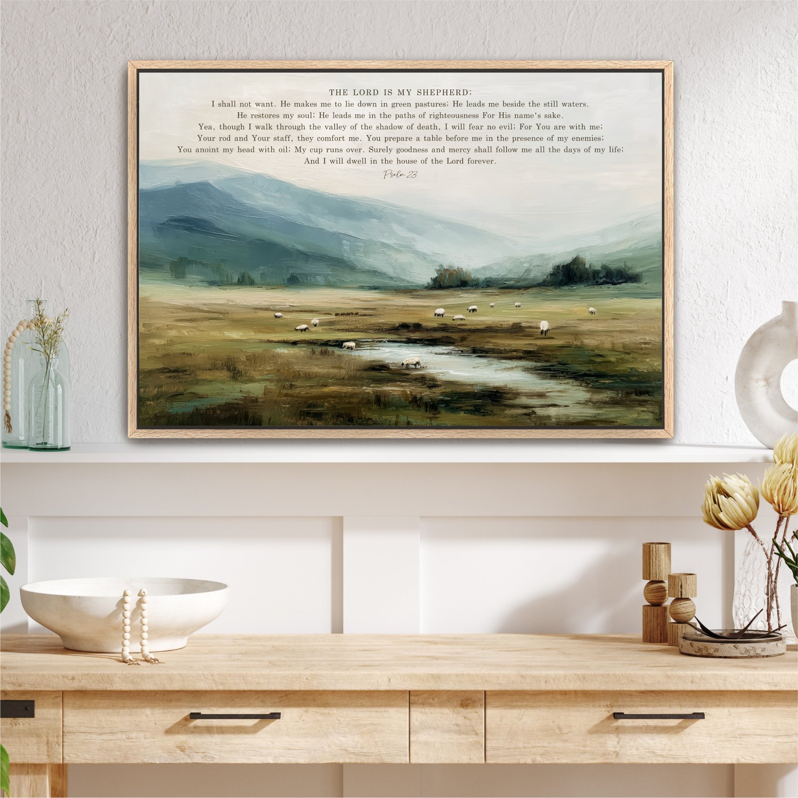 The Lord is my Shepherd Art Print, Psalm 23 Bible Verse Art Landscape Field Pasture - Image 6
